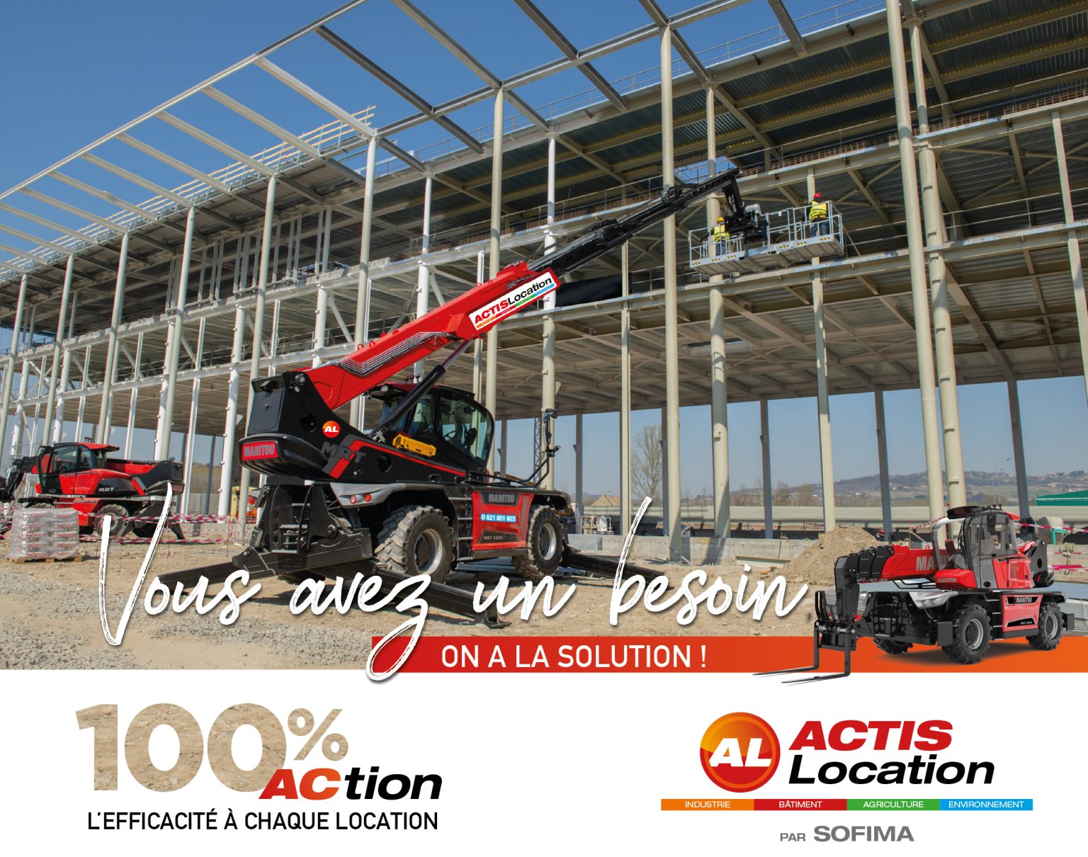 MANITOU MRT – chariot télescopique rotatif disponible à la location chez ACTIS LOCATION par SOFIMA