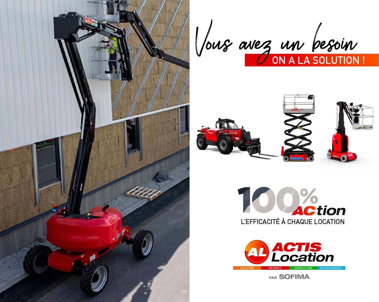 Engins ACTIS Location pour travaux de couverture et de bardage